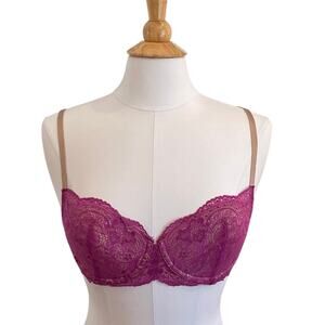 ThirdLove 24/7 Memory Foam Lace Balconette Bra, Plum Purple, Underwire, 32D